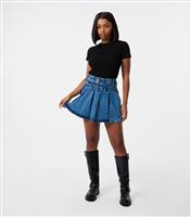 Women's Light Blue Belted Denim Mini Skirt Pink Vanilla New Look