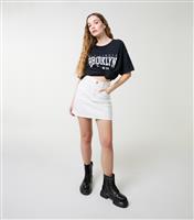Women's White Denim Stud Embellished Mini Skirt Pink Vanilla New Look