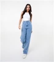 Women's Blue Side Stripe Jeans Pink Vanilla New Look