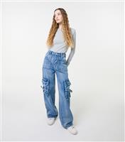 Women's Blue Cargo Jeans Pink Vanilla New Look
