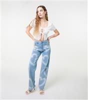 Women's Blue Spraypaint Heart Jeans Pink Vanilla New Look