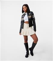 Women's Cream Pleated Denim Mini Skirt Pink Vanilla New Look