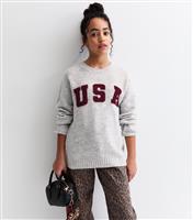 Girls' Grey USA Oversized Jumper New Look