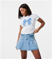 Women's Off White Bow Patchwork T-Shirt Pink Vanilla New Look