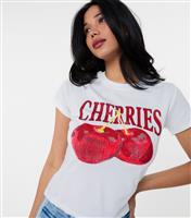 Women's White Cherry Print T-Shirt Pink Vanilla New Look