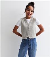 Girls' Grey Knitted Cropped Waistcoat New Look