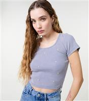 Women's Lilac Embellished Ribbed Top Pink Vanilla New Look