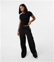 Women's Black Contrast Stripe Tracksuit Bottoms Pink Vanilla New Look