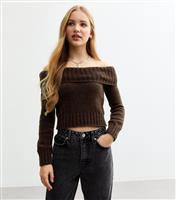 Girls' Dark Brown Folded Bardot Jumper New Look