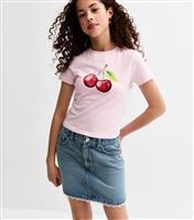 Girls' Blue Denim Lace Trim Mini Skirt New Look