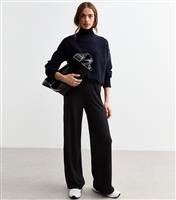Women's Black Ribbed Wide Leg Trousers New Look