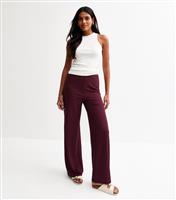 Women's Burgundy Ribbed Wide Leg Trousers New Look