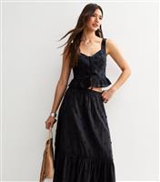 Women's Black Floral Embroidered Midi Skirt New Look