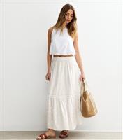 Women's White Floral Embroidered Midi Skirt New Look