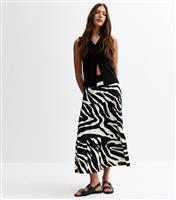 Women's Black Zebra Print Tiered Crepe Midi Skirt New Look