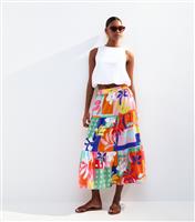 Women's Multicoloured Patchwork Print Tiered Midi Skirt New Look