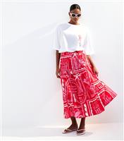 Women's Red Sardine Print Midi Skirt New Look