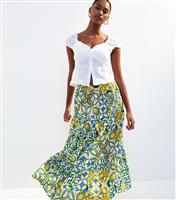Women's Green Tile Print Tiered Midi Skirt New Look