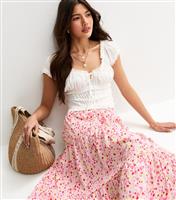 Women's Pink Floral Print Tiered Midi Skirt New Look