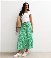Women's Green Floral Print Tiered Midi Skirt New Look