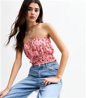 Women's Pink Floral Print Tie Up Bandeau Top New Look