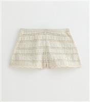 Girls' Cream Striped Crochet Shorts New Look