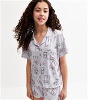 Girls' Grey Dog Illustration Print Shirt and Shorts Pyjama Set New Look
