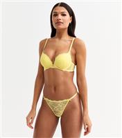Women's Yellow Floral Lace Bow Thong New Look