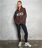 Women's Dark Brown Official Logo Oversized Quarter Zip Sweatshirt WKNDGIRL New Look