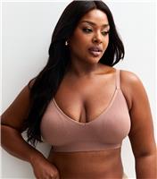 Women's Plus Size Dark Pink Ribbed Seamless Bra Curves New Look