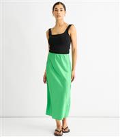 Women's Green Satin High Waist Midi Skirt Gini London New Look