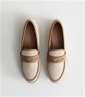 Women's Off White Penny Strap Contrast Trim Linen-Look Loafers New Look