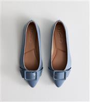 Women's Wide Fit Light Blue Faux Patent Leather Buckled Ballerina Flats New Look