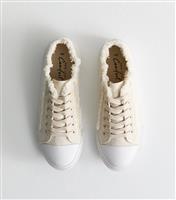 Women's Off White Canvas Frayed Edge Lace-Up Trainers New Look