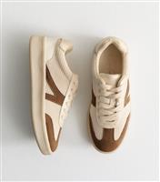 Women's Camel Raffia-Textured Panelled Trainers Vegan New Look