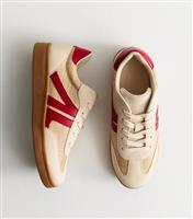 Women's Camel Raffia-Look Panelled Trainers Vegan New Look