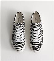 Women's Cream Canvas Zebra Print Lace Up Trainers Vegan New Look