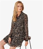 Women's Black Bird Print Shirt Mini Dress Apricot New Look