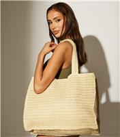 Cream Woven Straw Tote Bag South Beach New Look
