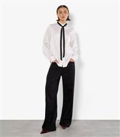 Women's White Tie Neck Ruffle Shirt Apricot New Look