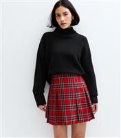 Women's Red Checked Pleated Skirt New Look