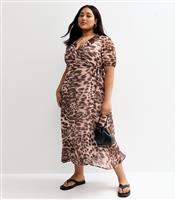 Women's Plus Size Brown Animal Print Wrap Midi Dress Curves New Look