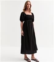 Women's Maternity Black Floral Broderie Anglaise Puff Sleeve Midi Dress New Look