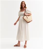 Women's Maternity Cream Floral Broderie Anglaise Puff Sleeve Midi Dress New Look