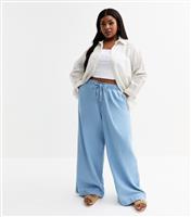 Women's Plus Size Light Blue Drawstring Waist Denim Trousers Curves New Look