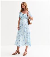 Women's Maternity Blue Floral Print Slit Hem Midi Dress New Look