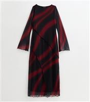 Women's Maternity Burgundy Wave Print Mesh Midi Dress New Look