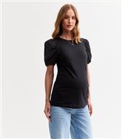 Women's Maternity Black Broderie Anglaise Puff Sleeve Top New Look