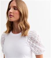 Women's Maternity White Broderie Anglaise Puff Sleeve Top New Look
