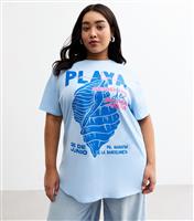 Women's Plus Size Blue Shell Print T-Shirt Curves New Look